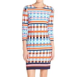 ELIZA J Print Three Quarter Sleeve Jersey Shift Dress Size 4p